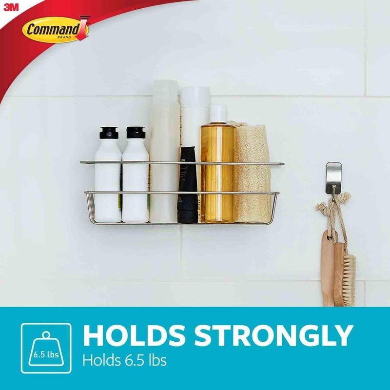 Command Shower Caddy Satin Nickel with Water Resistant Strips, Bathroom Organizer, Holds up to 6.5 lbs - Image 3